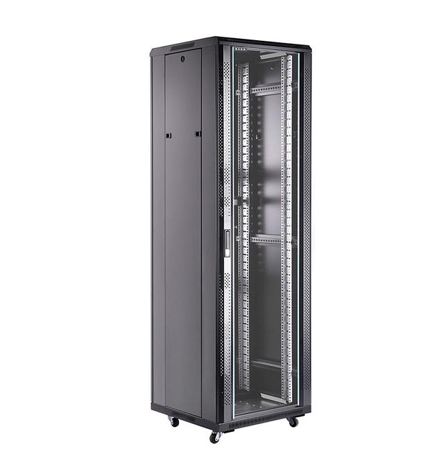 Шкаф Toten AS6042.8101 серверный 19" 42U,600*1000*2055 черный (стекло, 3 полки, блок розеток и вент.